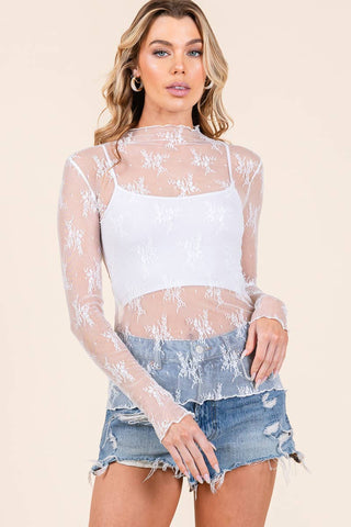 White Lace Long Sleeve Layering Top