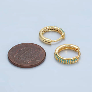 24K Gold Filled Turquoise Micro Paved Huggies | AD731