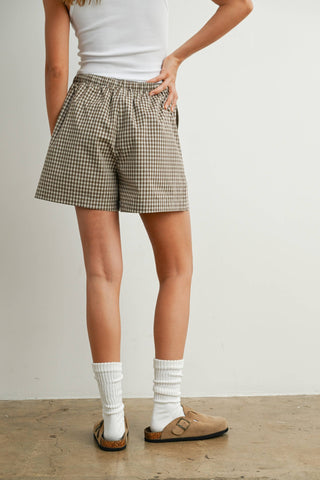 Tie-Front Shorts Brown Gingham
