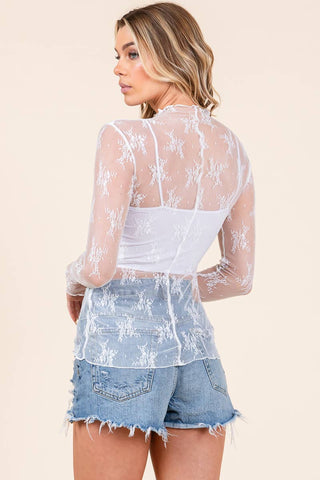 White Lace Long Sleeve Layering Top