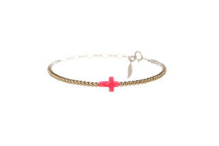 CROSS OPAL BRACELET: BUBBLE GUM / 14K Gold Filled / Stretchy 7"