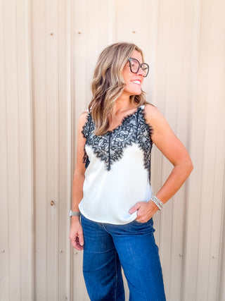 Sleeveless Lace Trimmed Top Whipped Cream by Liverpool