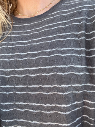 3/4 Sleeve Crew Neck Knit Top - Grey by Liverpool