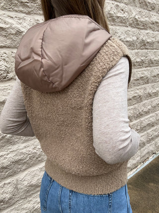 Hooded Boucle Vest - Beige by Dex
