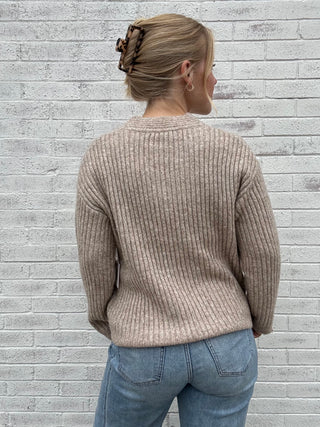 Rib Knit V-neck Sweater in Oatmeal by Dex