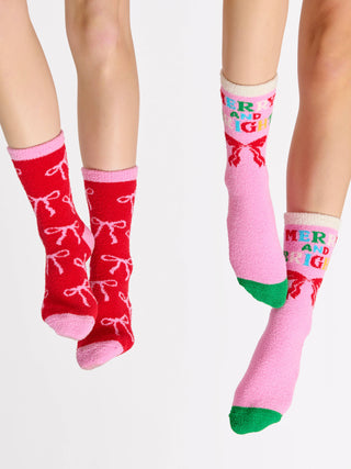 "MERRY & BRIGHT" SOCKS,PINK
