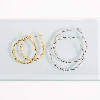 18K Gold PVD Stainless Steel Twist Hoop Earrings