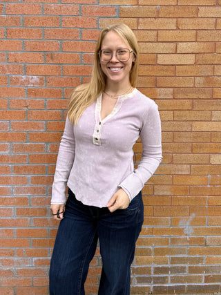 Washed Thermal Henley Top Lavender