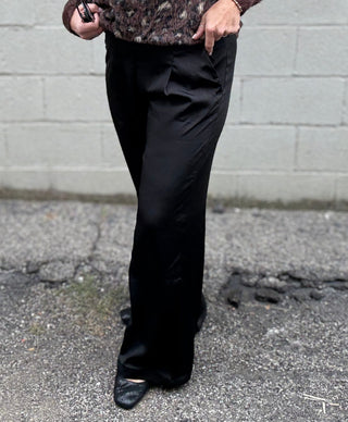 Romy Satin Pleated Pants in Black by Sadie & Sage