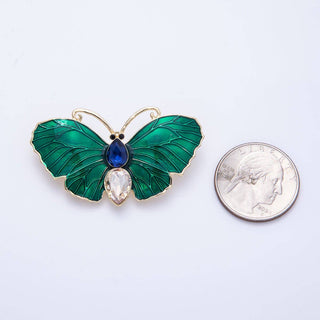 Gold 49.3mm x 28.2mm Green Butterfly Insect Pin Brooch | BH-019