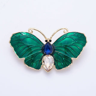 Gold 49.3mm x 28.2mm Green Butterfly Insect Pin Brooch | BH-019