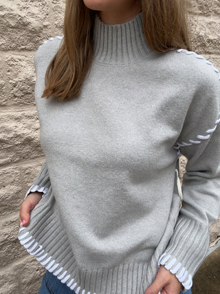 Stitch Trim Mockneck Sweater by Dex