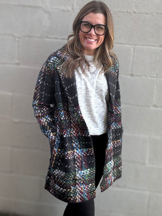 Black Plaid Coatigan by Liverpool