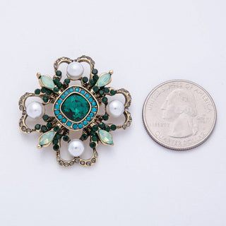 Vintage Antique Gold Black, Green Rhinestone Flower Blue Black Gray Crystal Brooch Pin | BH-00006 BH-00007