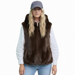 Real Feel Faux Mink Fur Hooded Vest
