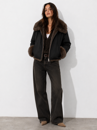 Dumbo Reversible Faux Fur & Leather Bomber Jacket Fur Jacket