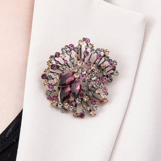 Vintage Gold 54.5mm x 52mm Multicolor Pink Rhinestone Flower Pin Brooch | BH-122