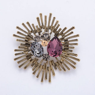 Vintage Antique Gold Mix Shape Multi Color Crystal Brooch Celestial Pin | BH-005