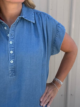 Popover Shirt With Shirring Sunlit Blue by Liverpool