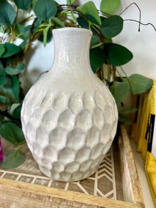 White Honeycomb Stoneware Vase