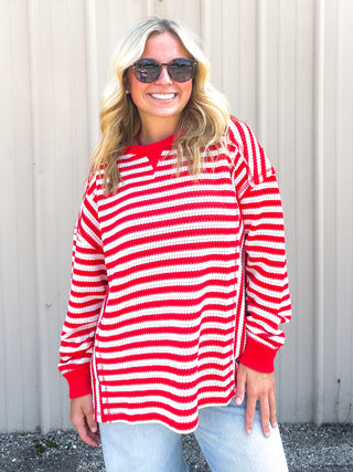 Stripe Waffle Top Red