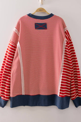 NT12765-Mixed Stripe Contrast Sweatshirt