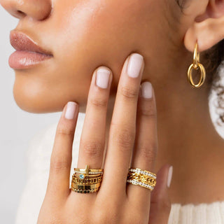 18K Gold PVD Stainless Steel Double Hoop Dangle Earrings