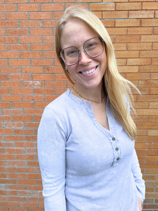 Washed Thermal Henley Top Ice Blue