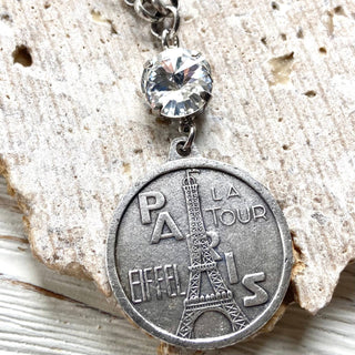 Paris France French coin necklace : Burnished silver