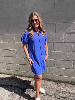 Royal Blue Summer Puff Sleeve Dress