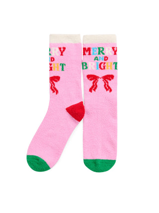 "MERRY & BRIGHT" SOCKS,PINK