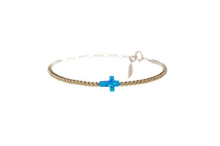 CROSS OPAL BRACELET: BUBBLE GUM / 14K Gold Filled / Stretchy 7"