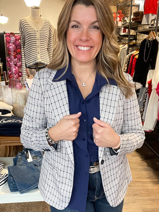 Fitted Blazer Navy & Taupe Grid