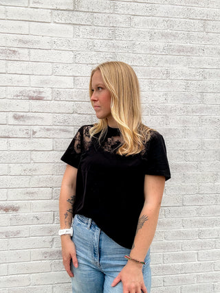 Black Tee with Lace Trim by Dex