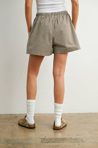 Tie-Front Shorts Brown Gingham