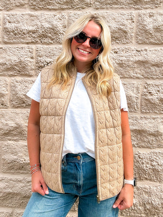 Reversible Zip Front Quilted Sweater Vest Harvest Khaki by Liverpool