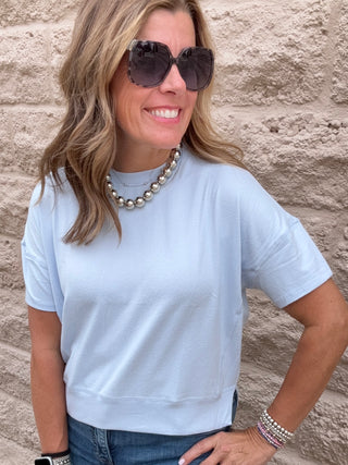 Brushed Haci Dolman Top Halogen Blue