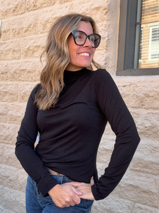 Long Sleeve Mock Neck Knit Top - Black1