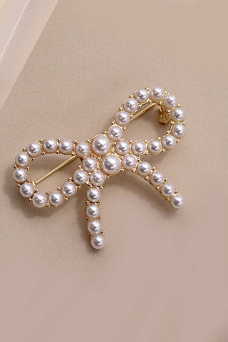 CLASSIC BOW RIBBON PEARL BROOCH