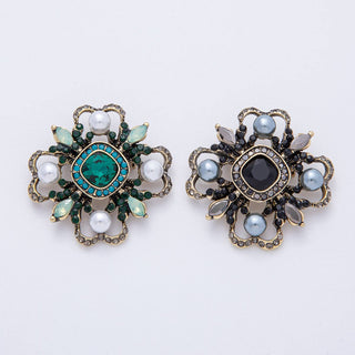Vintage Antique Gold Black, Green Rhinestone Flower Blue Black Gray Crystal Brooch Pin | BH-00006 BH-00007