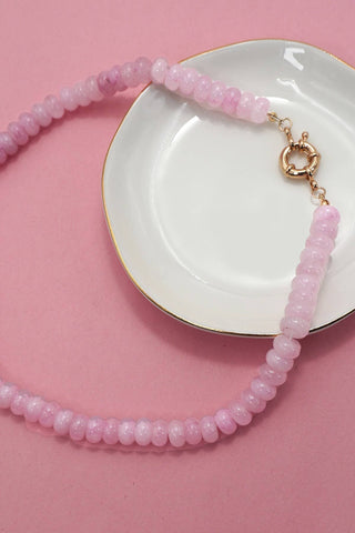NATURAL STONE CHARM  SPRING CLASP BEADED NECKLACE