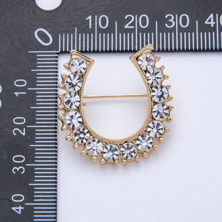 18K Gold Filled 29mm Micro Paved CZ Lucky Horseshoe Brooch Pin | BH-050