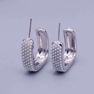 16K Gold Filled Pearl Lined Boxy C-Shaped Hoop Earrings