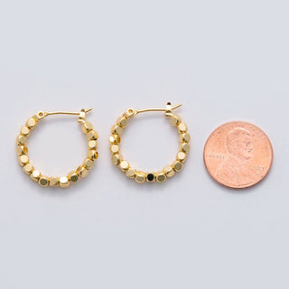 24K Gold Filled 22.5mm Cube Bead Latch Hoop Earrings | Q011