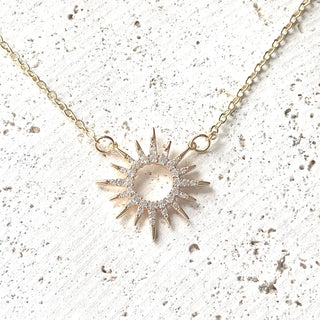 Sun celestial necklace minimalist boutique salon jewelry: Silver / 16”