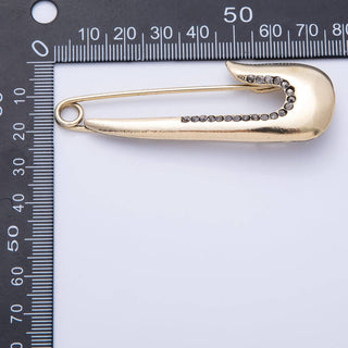 Gold 76mm x 25mm Safety Pin Micro Paved CZ Brooch Pin | BH-023