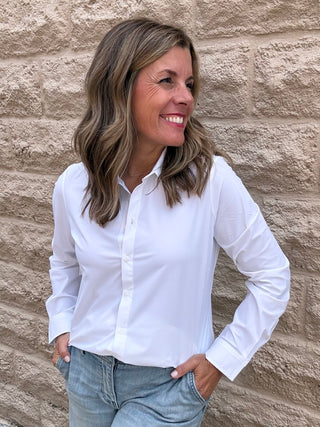 Long Sleeve Button Front Knit Shirt - White