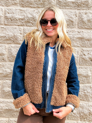 Sherpa Denim Jacket - Cinder Bloom by Liverpool
