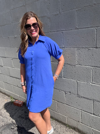 Royal Blue Summer Puff Sleeve Dress