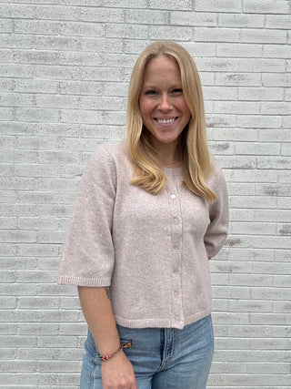 Short Sleeve Cardigan - Light Dusty Pink by Dex